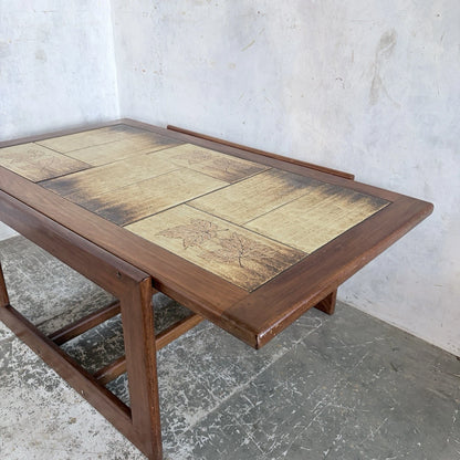 Mid Century British Teak & Leaf-Motif Tile Coffee Table - image 5