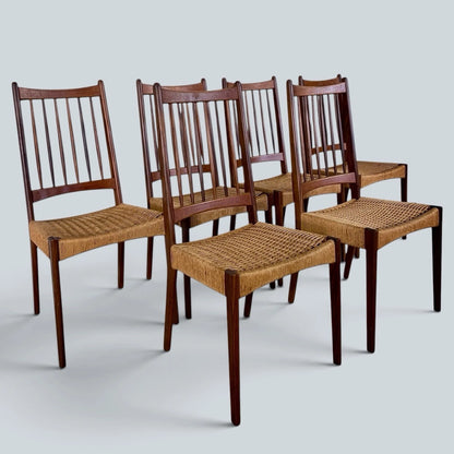 Arne Hovmand-Olsen Dining Chairs Set of 6 Danish Mid Century Teak Paper Cord – image 1