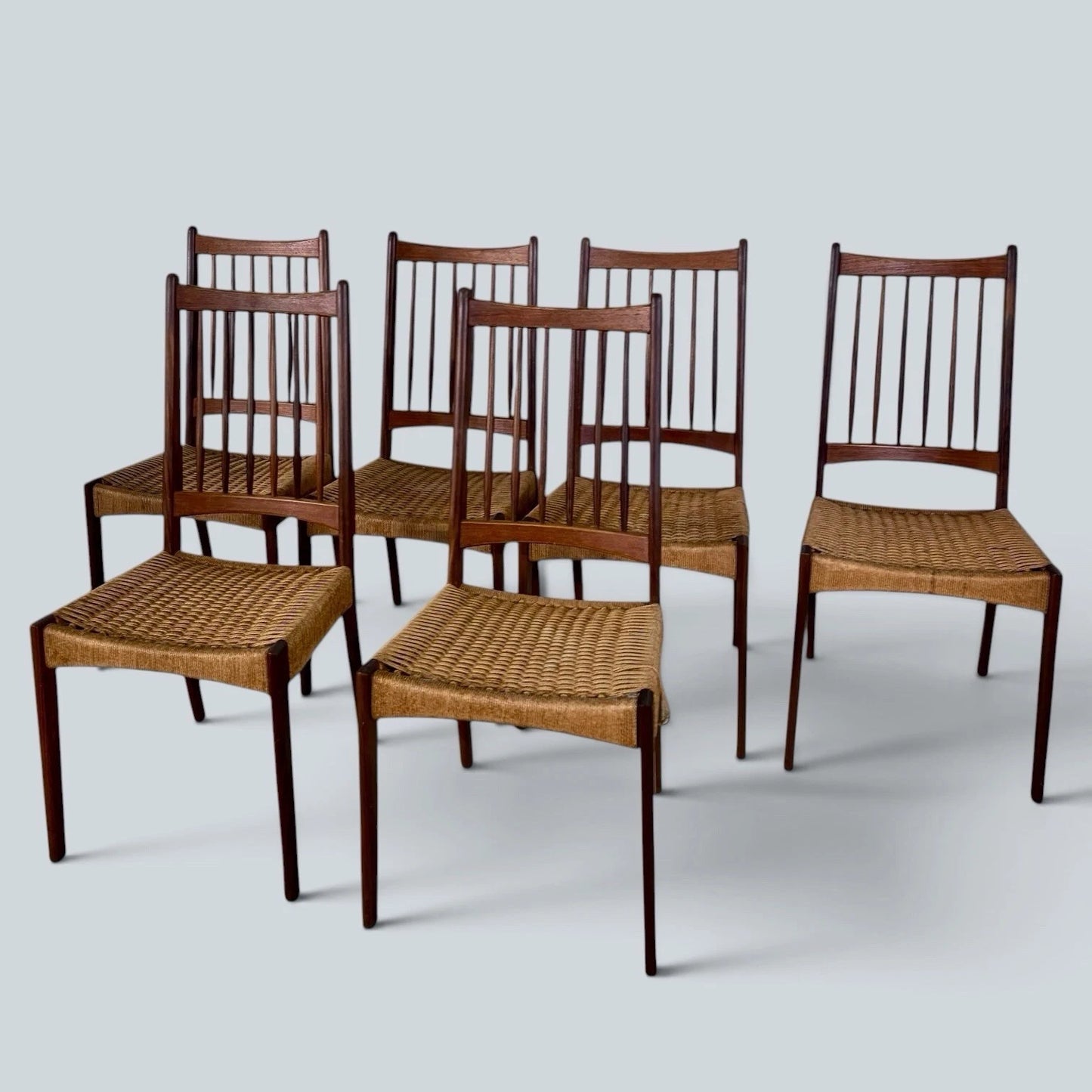 Arne Hovmand-Olsen Dining Chairs Set of 6 Danish Mid Century Teak Paper Cord – image 2