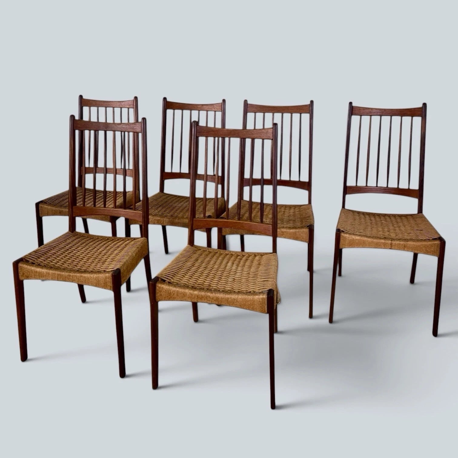 Arne Hovmand-Olsen Dining Chairs Set of 6 Danish Mid Century Teak Paper Cord – image 2