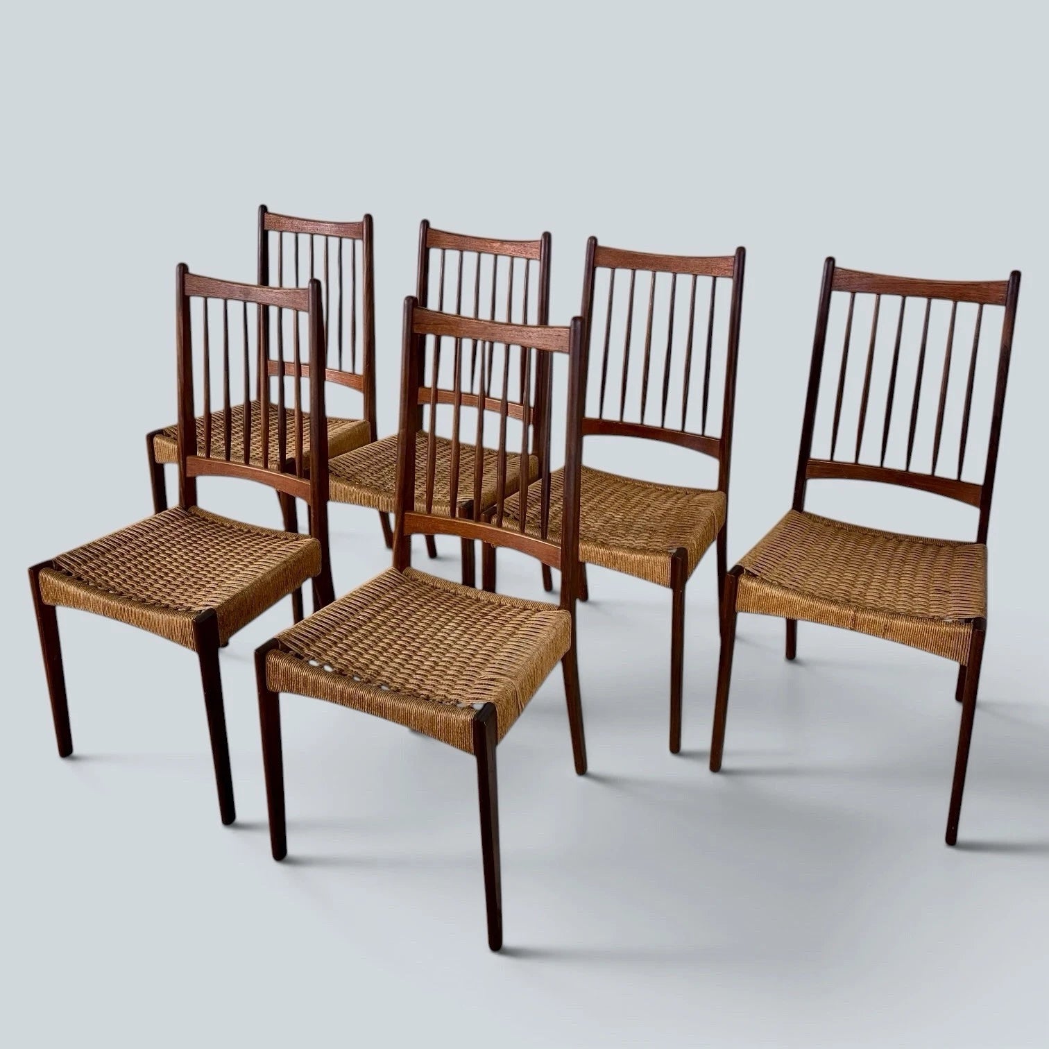 Arne Hovmand-Olsen Dining Chairs Set of 6 Danish Mid Century Teak Paper Cord – image 3