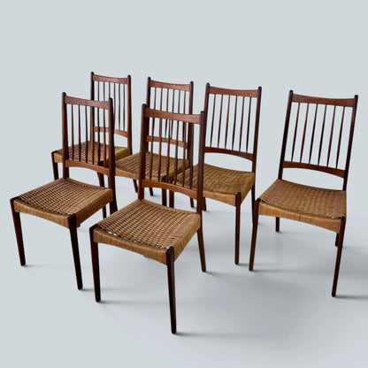Arne Hovmand-Olsen Dining Chairs Set of 6 Danish Mid Century Teak Paper Cord – image 3
