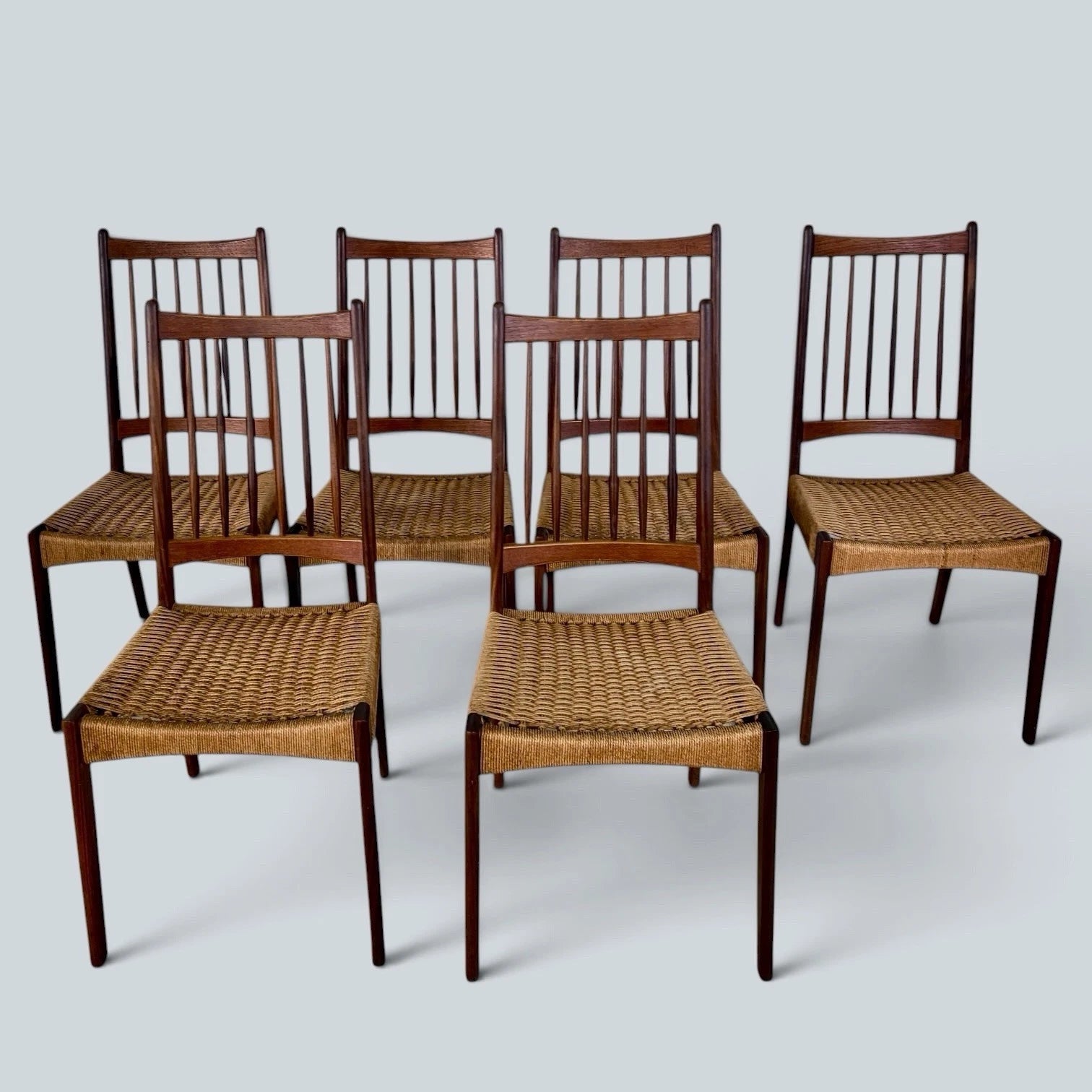 Arne Hovmand-Olsen Dining Chairs Set of 6 Danish Mid Century Teak Paper Cord – image 4