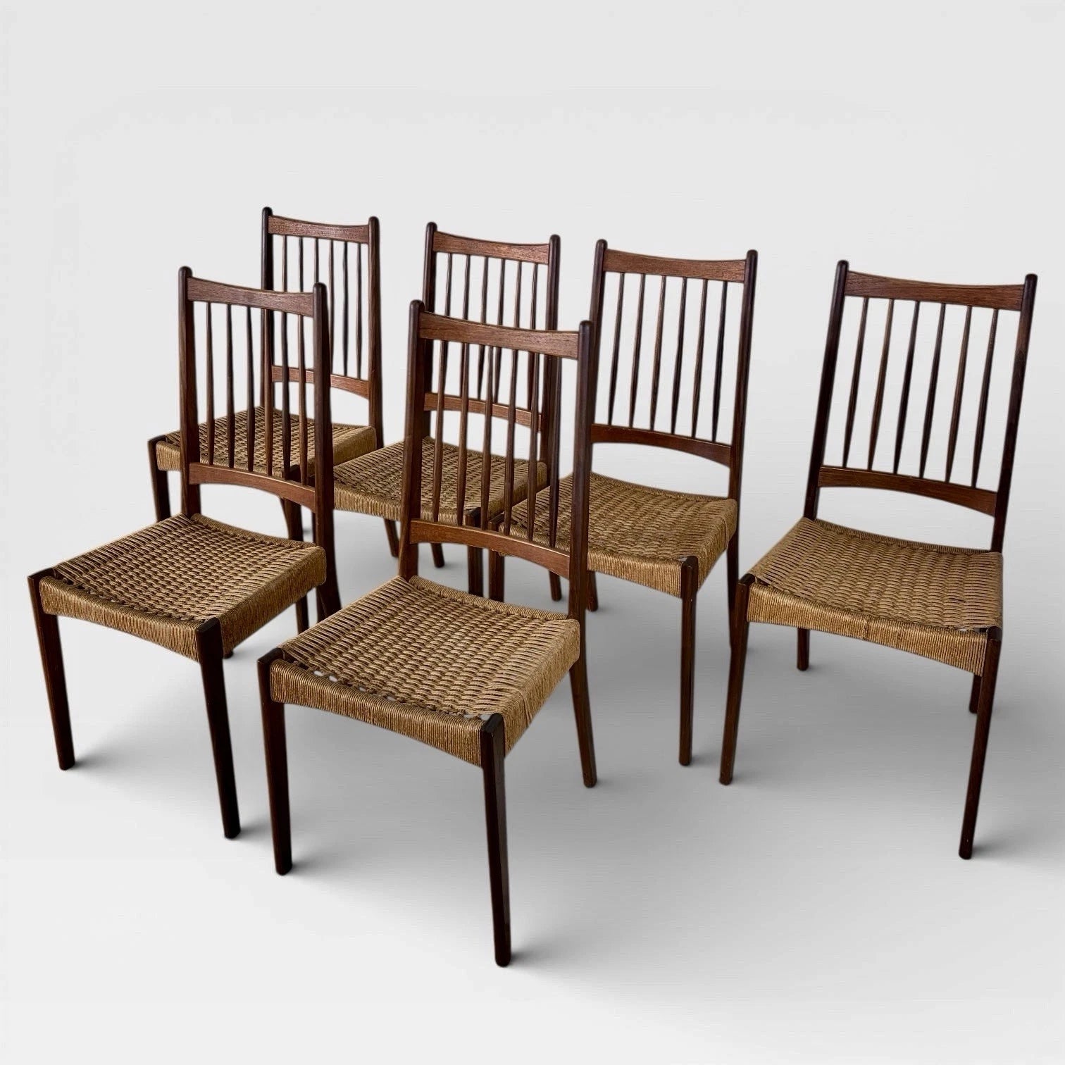 Arne Hovmand-Olsen Dining Chairs Set of 6 Danish Mid Century Teak Paper Cord – image 5
