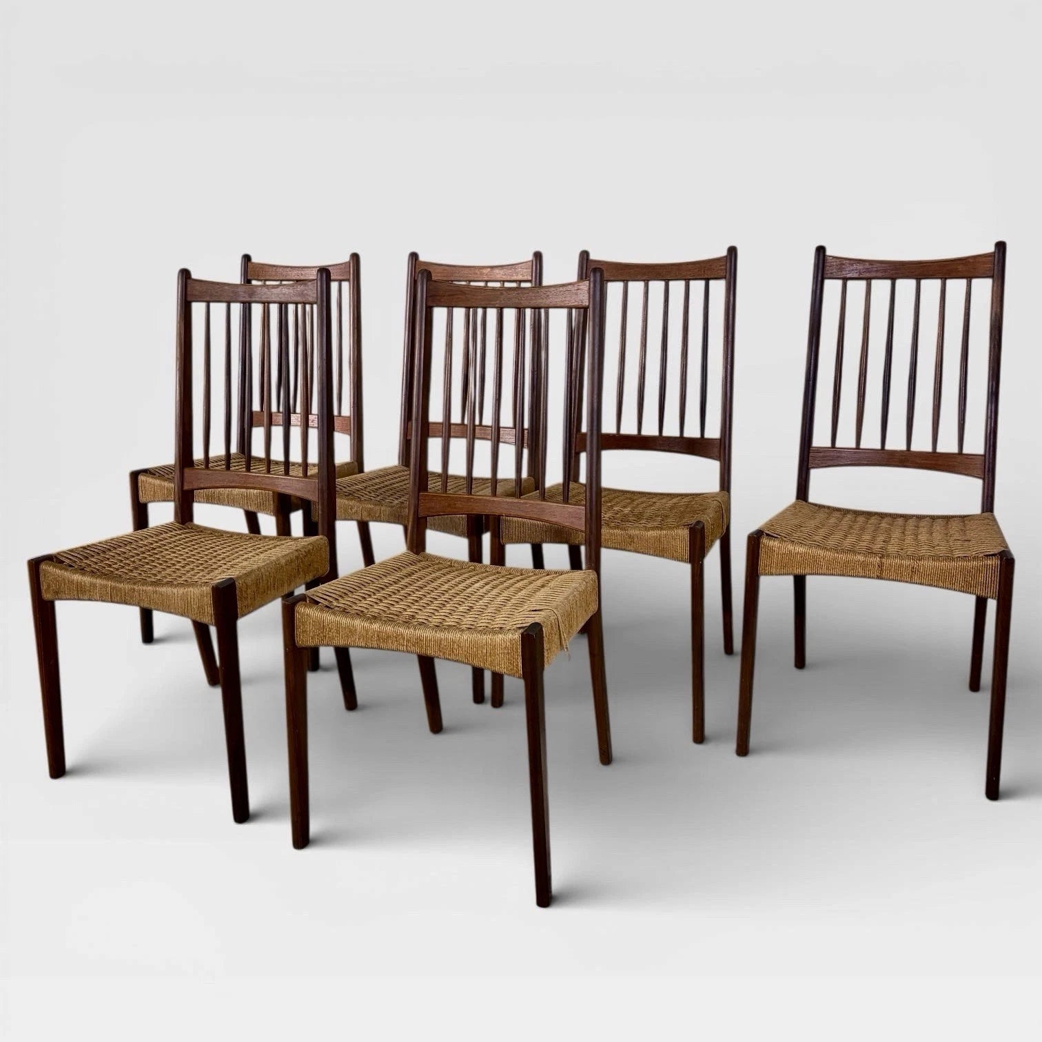 Arne Hovmand-Olsen Dining Chairs Set of 6 Danish Mid Century Teak Paper Cord – image 6