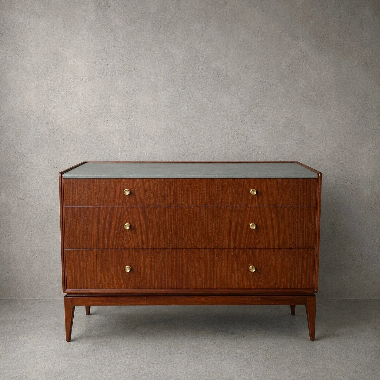 Mid Century Walnut & Blue Plush Top Chest of Drawers Cabinet – image 1