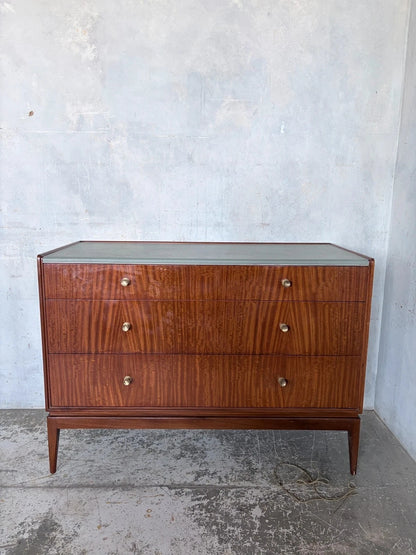 Mid Century Walnut & Blue Plush Top Chest of Drawers Cabinet – image 2