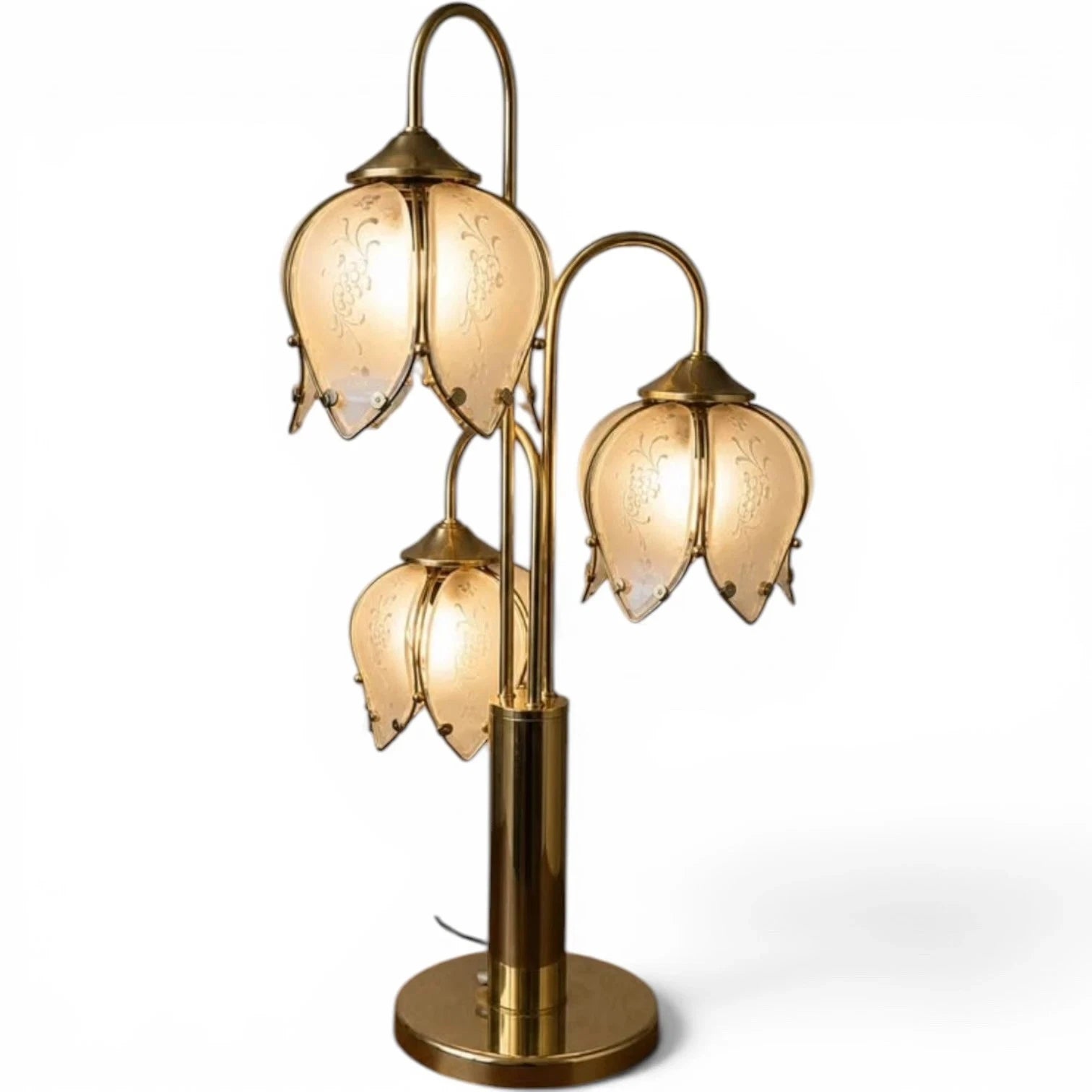Vintage Hollywood Regency Brass Lotus Flower Table Lamp – view 1
