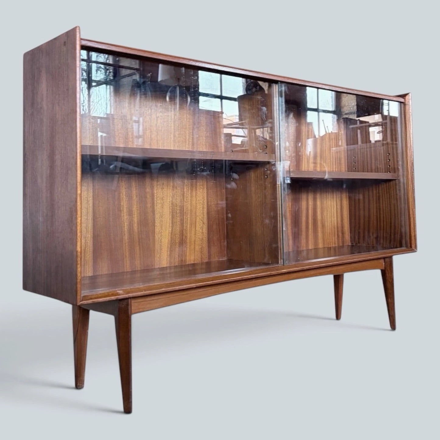 Mid Century Walnut & Teak Sliding Glass Display Cabinet - image 3