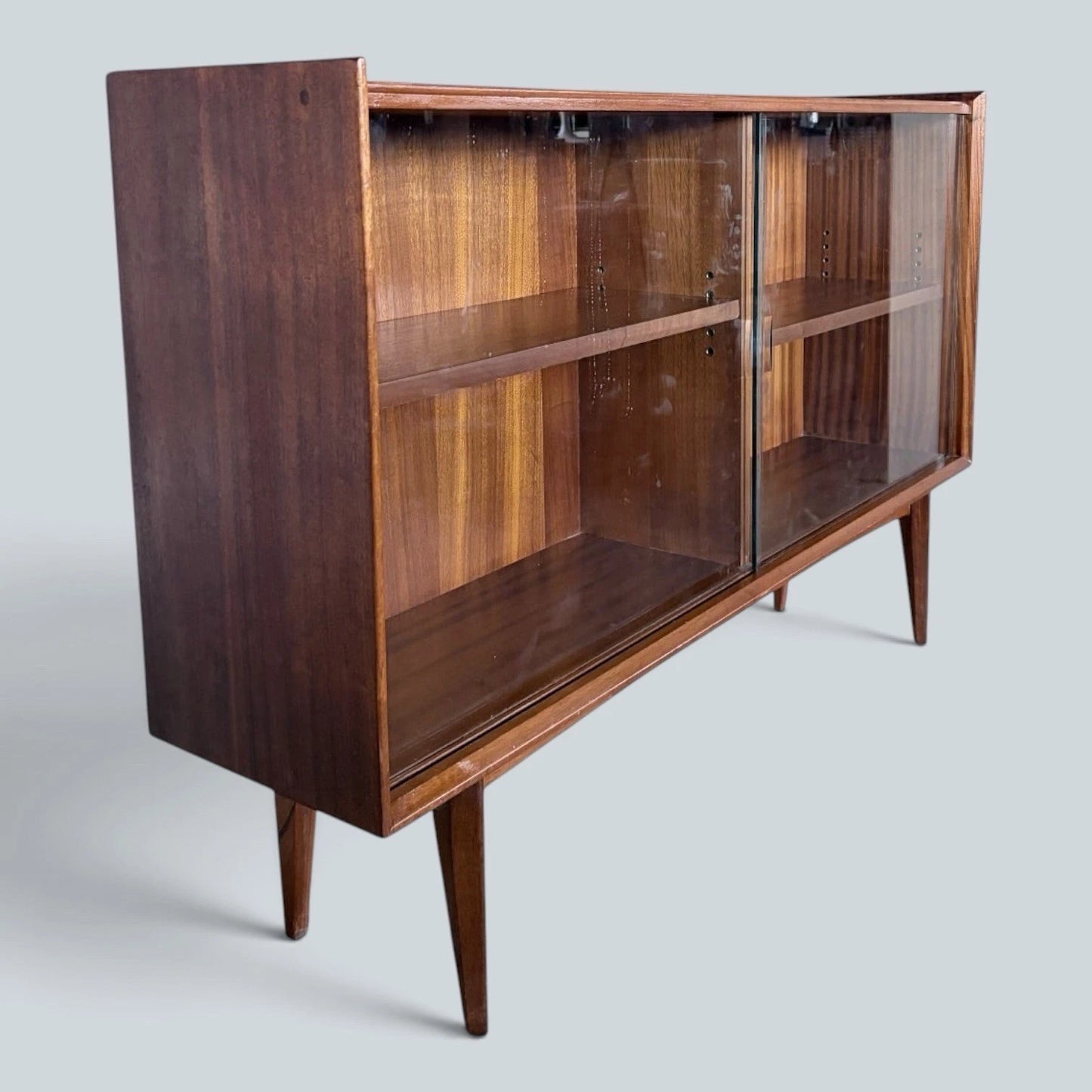 Mid Century Walnut & Teak Sliding Glass Display Cabinet - image 4
