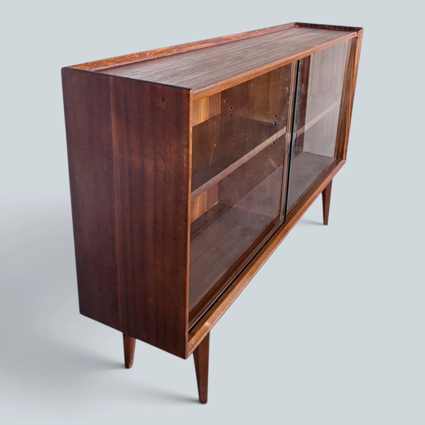 Mid Century Walnut & Teak Sliding Glass Display Cabinet - image 5