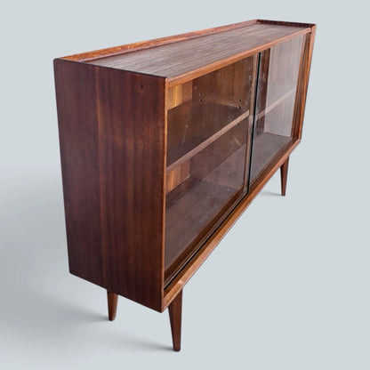Mid Century Walnut & Teak Sliding Glass Display Cabinet - image 5