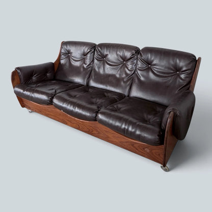 Vintage G Plan Saddleback Three Seater Leather Sofa Mid Century Teak Sofa – image 1