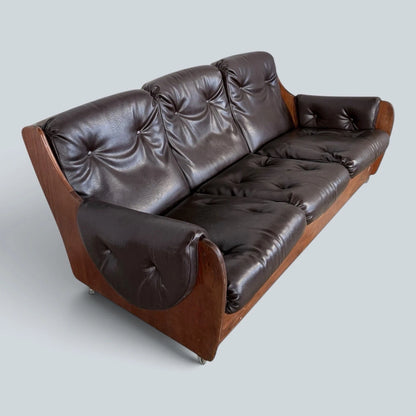 Vintage G Plan Saddleback Three Seater Leather Sofa Mid Century Teak Sofa – image 3