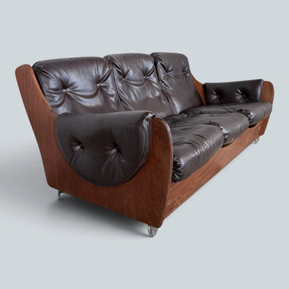 Vintage G Plan Saddleback Three Seater Leather Sofa Mid Century Teak Sofa – image 6