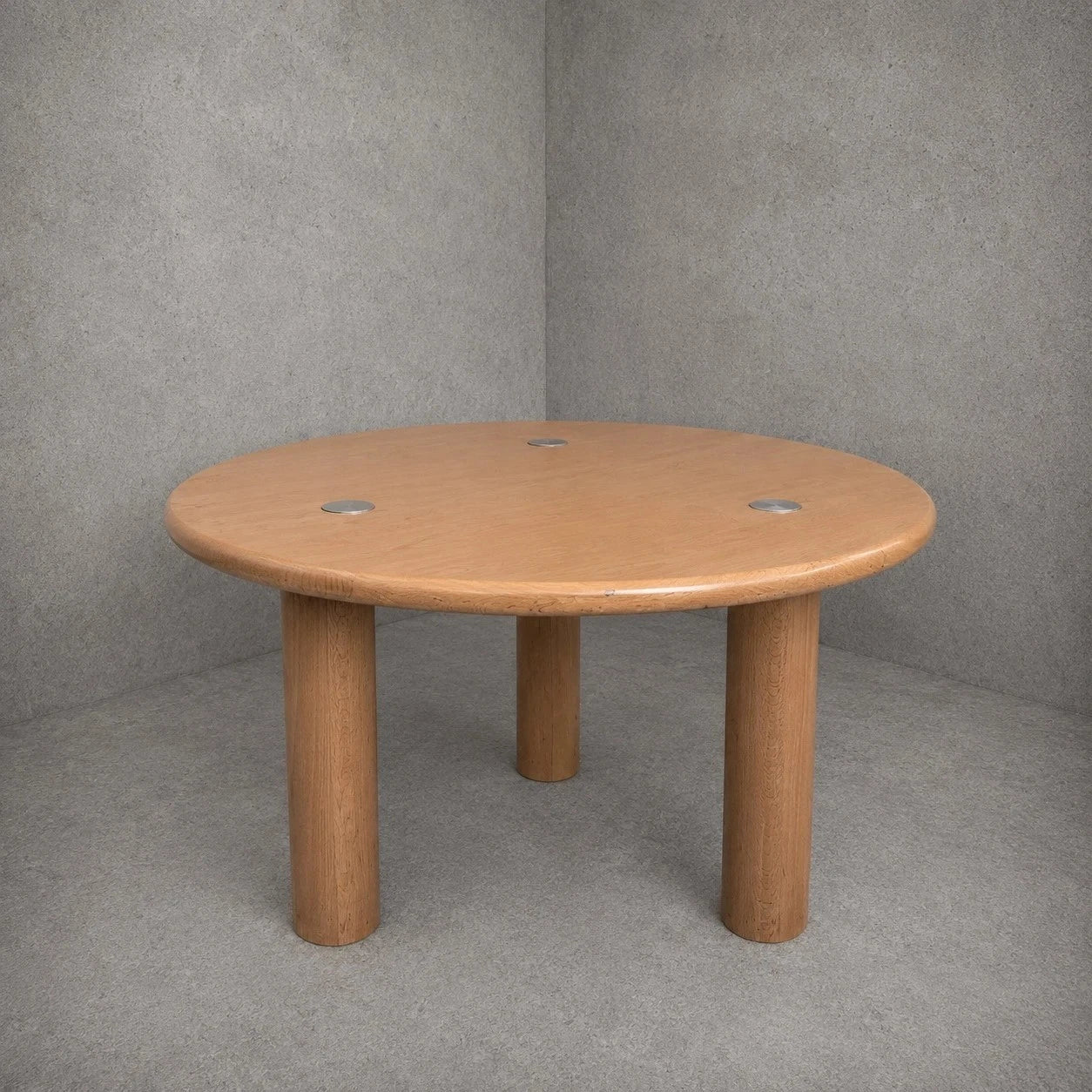 Mid Century Beech & Chrome Brutalist Round Coffee Table - image 1