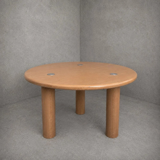 Mid Century Beech & Chrome Brutalist Round Coffee Table - image 1