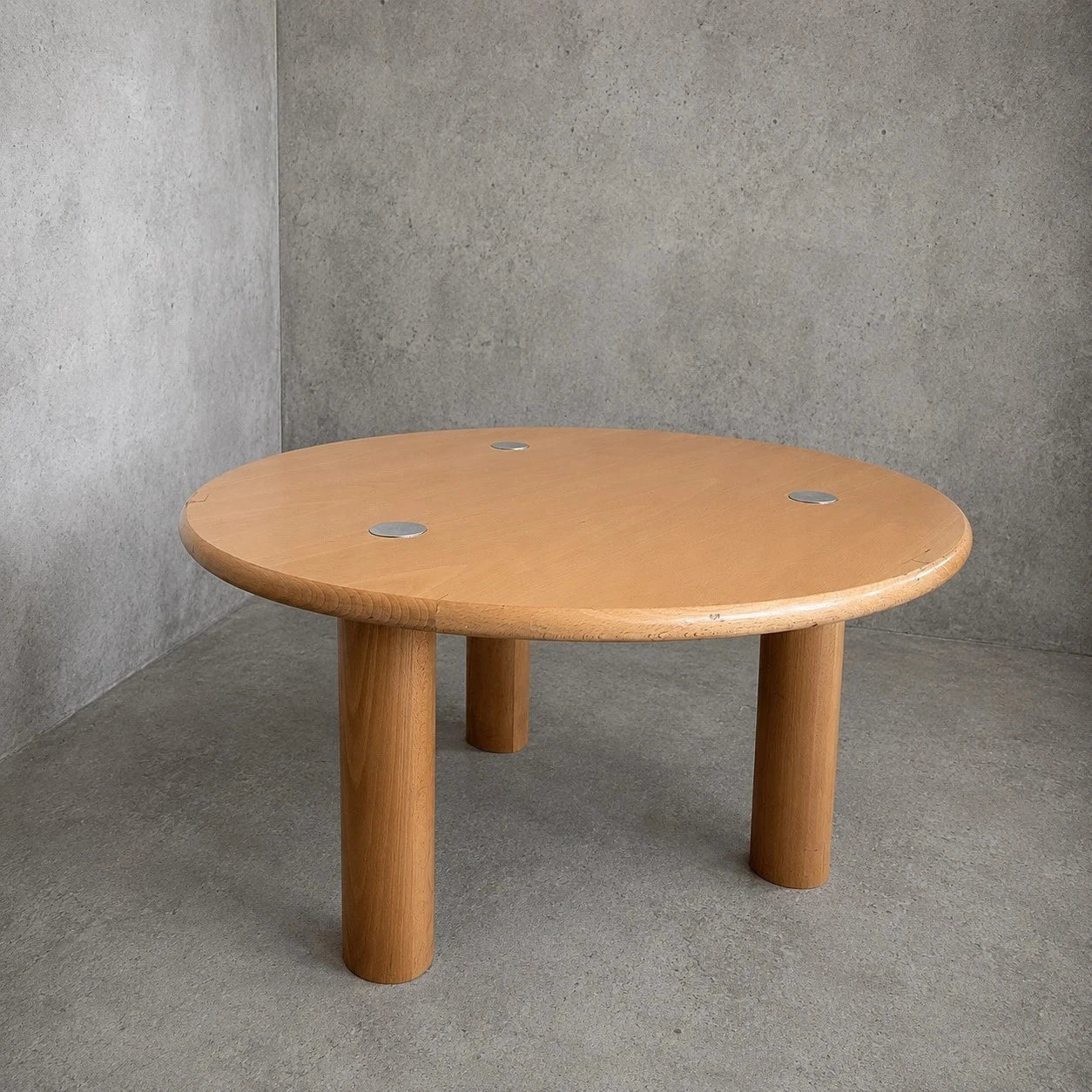 Mid Century Beech & Chrome Brutalist Round Coffee Table - image 2
