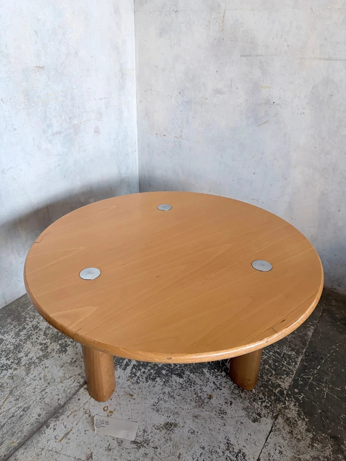 Mid Century Beech & Chrome Brutalist Round Coffee Table - image 3