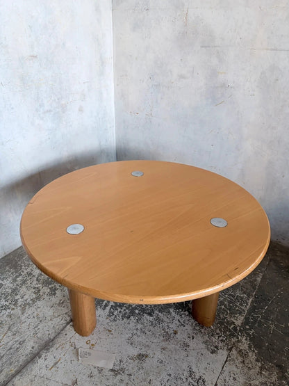 Mid Century Beech & Chrome Brutalist Round Coffee Table - image 3