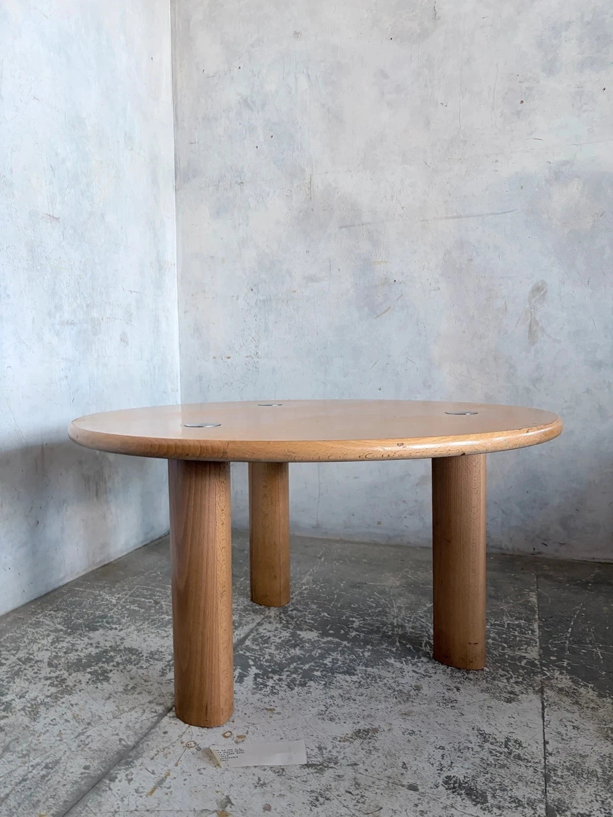 Mid Century Beech & Chrome Brutalist Round Coffee Table - image 4