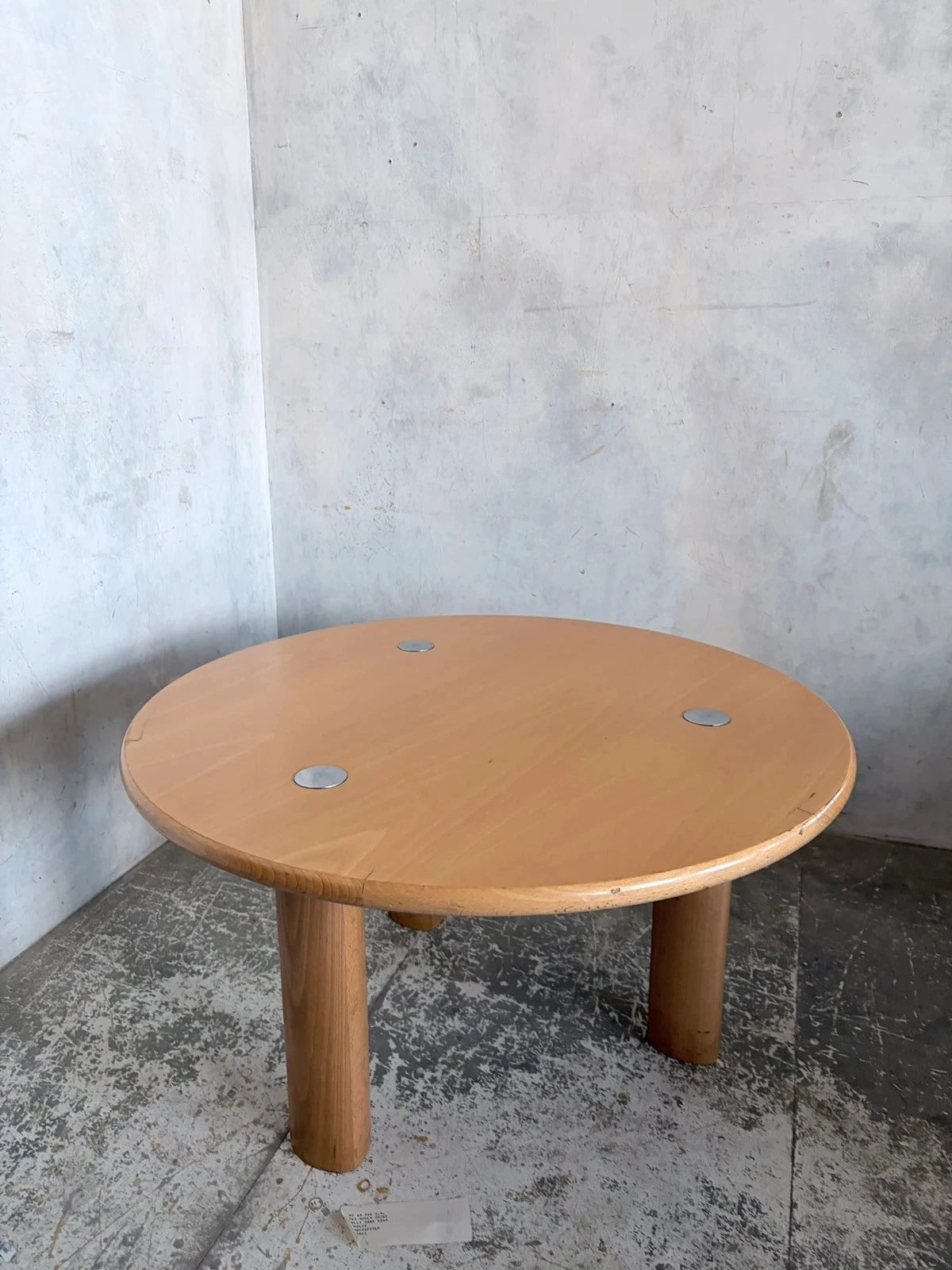 Mid Century Beech & Chrome Brutalist Round Coffee Table - image 5