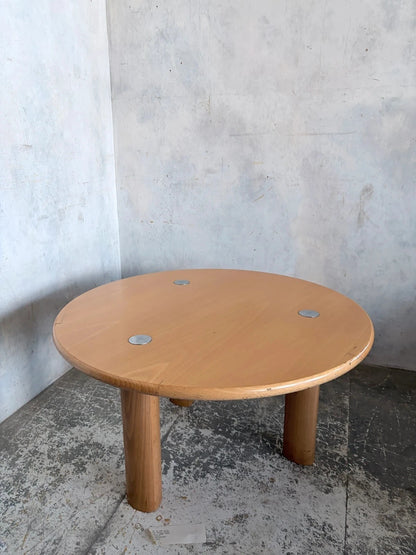 Mid Century Beech & Chrome Brutalist Round Coffee Table - image 5