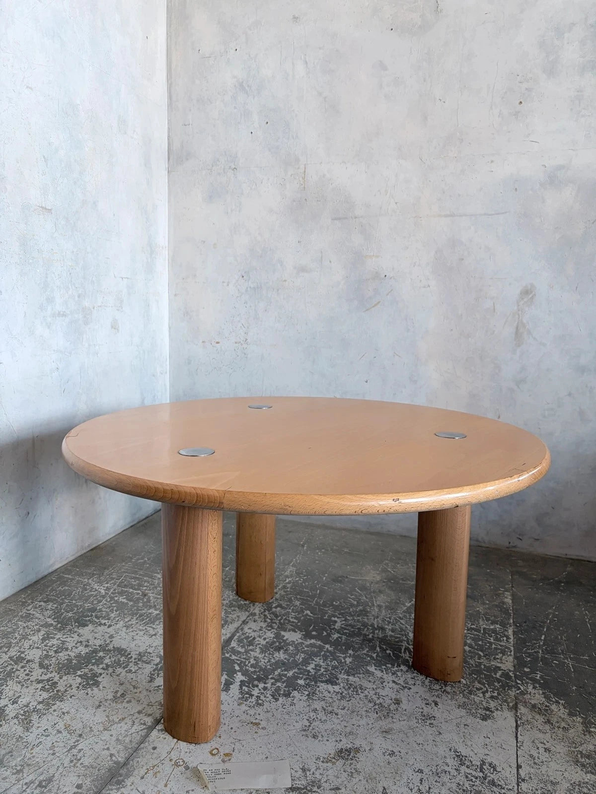 Mid Century Beech & Chrome Brutalist Round Coffee Table - image 6