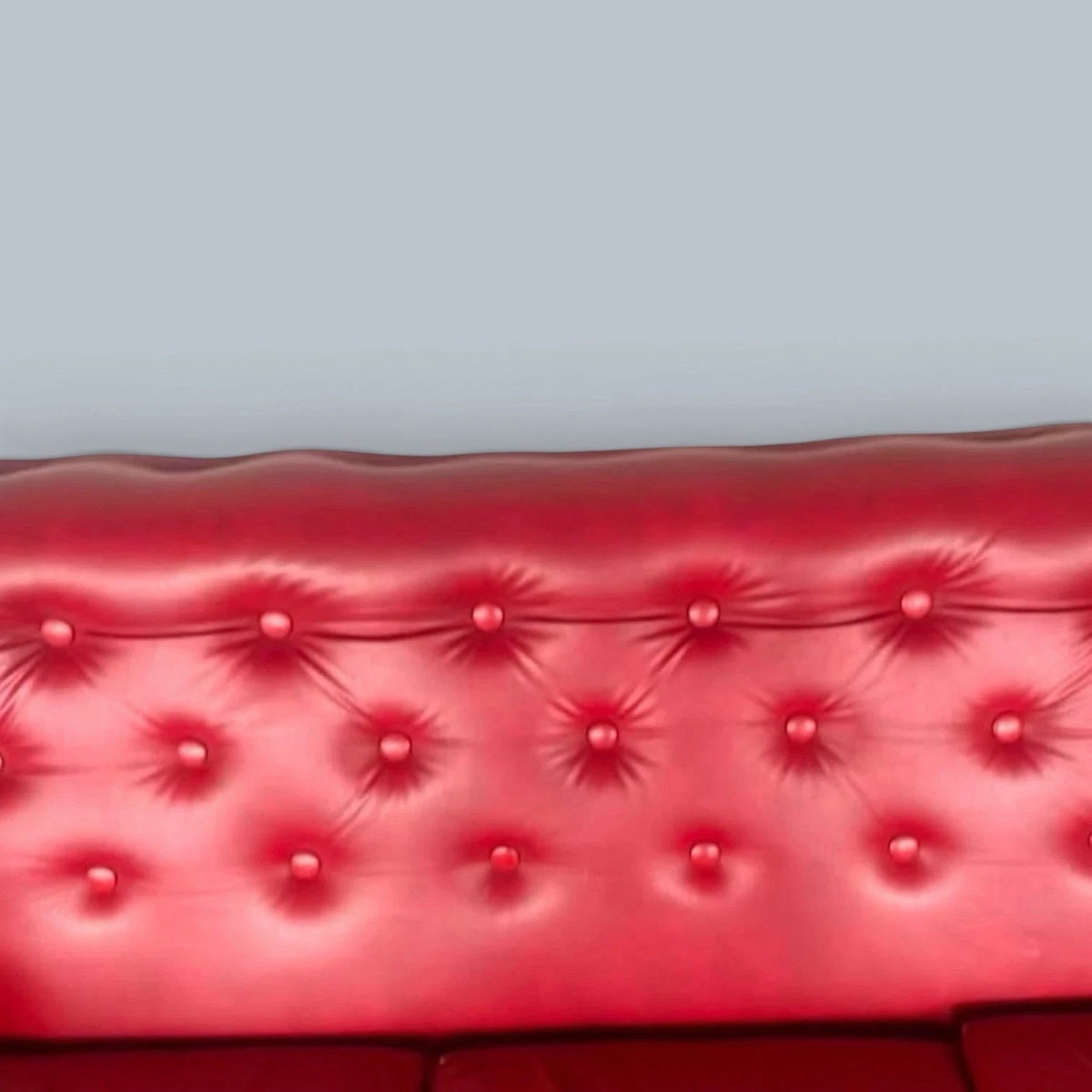 Vintage Red Leather Deep-Buttoned Three-Seater Sofa – photograph 6