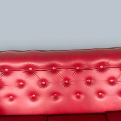 Vintage Red Leather Deep-Buttoned Three-Seater Sofa – photograph 6