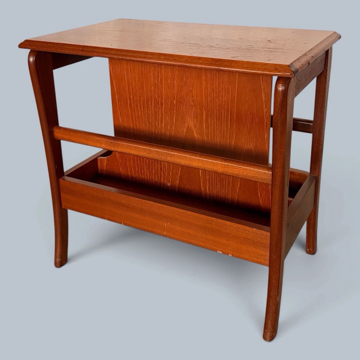 Mid Century Teak & Oak Magazine Rack Side Table – view 2