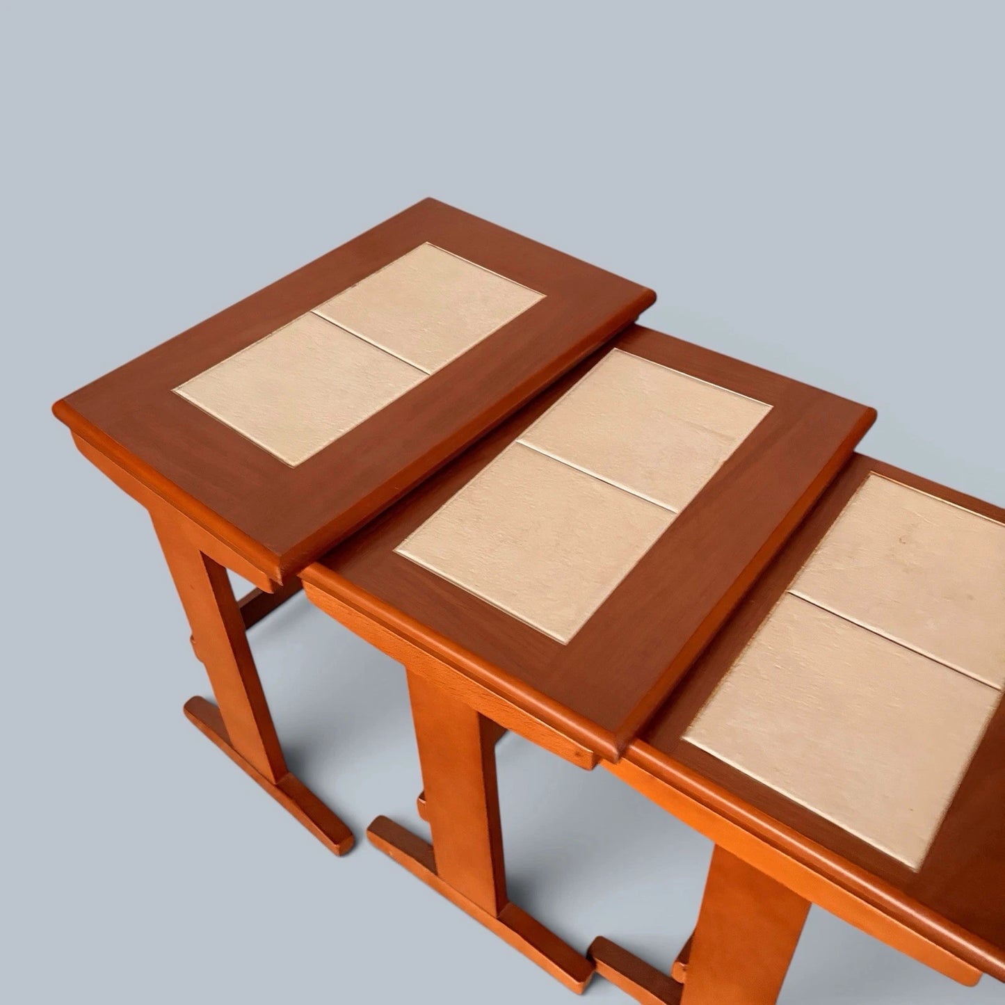 Mid-Century teak and cream tile nest of three tables – photo 2