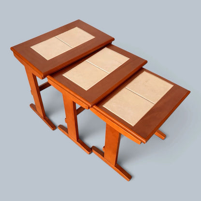 Mid-Century teak and cream tile nest of three tables – photo 3