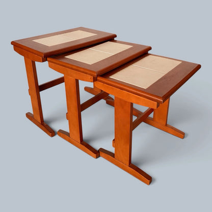 Mid-Century teak and cream tile nest of three tables – photo 4
