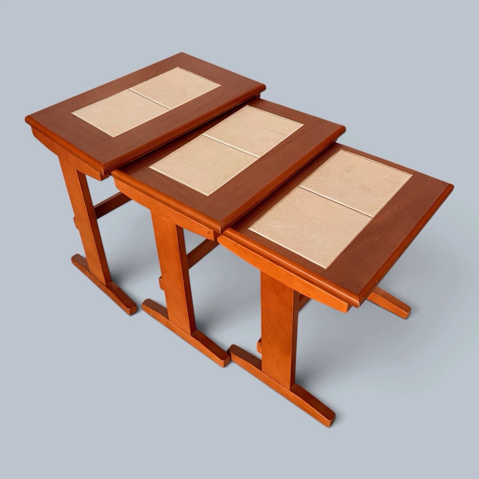 Mid-Century teak and cream tile nest of three tables – photo 5