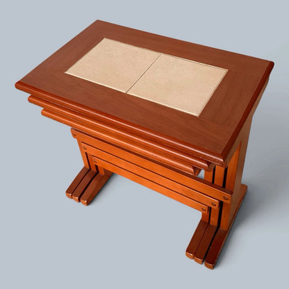 Mid-Century teak and cream tile nest of three tables – photo 6