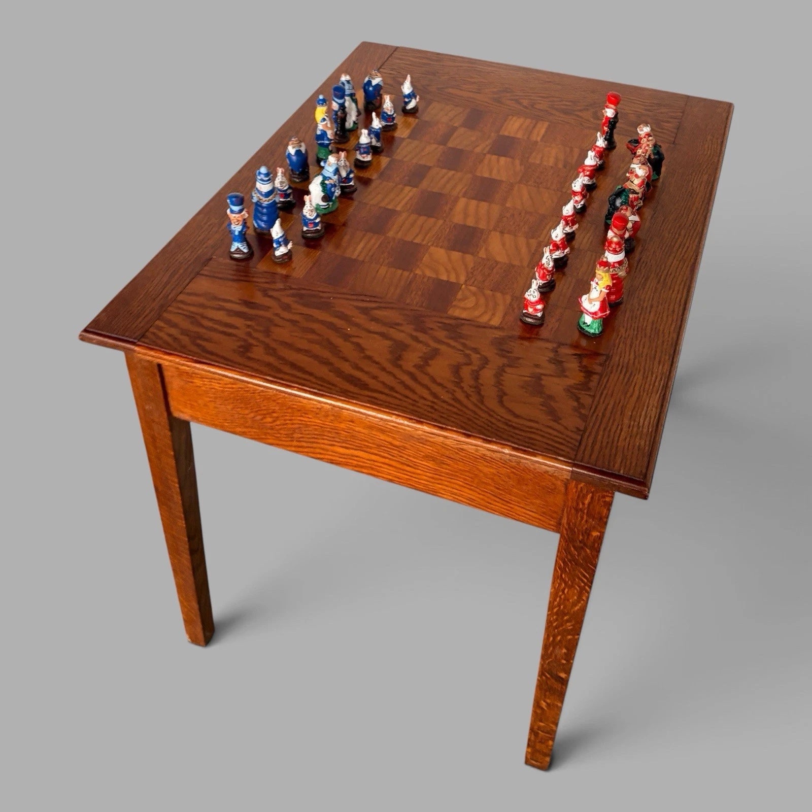 Vintage French oak chess and games table with storage drawer – view 4