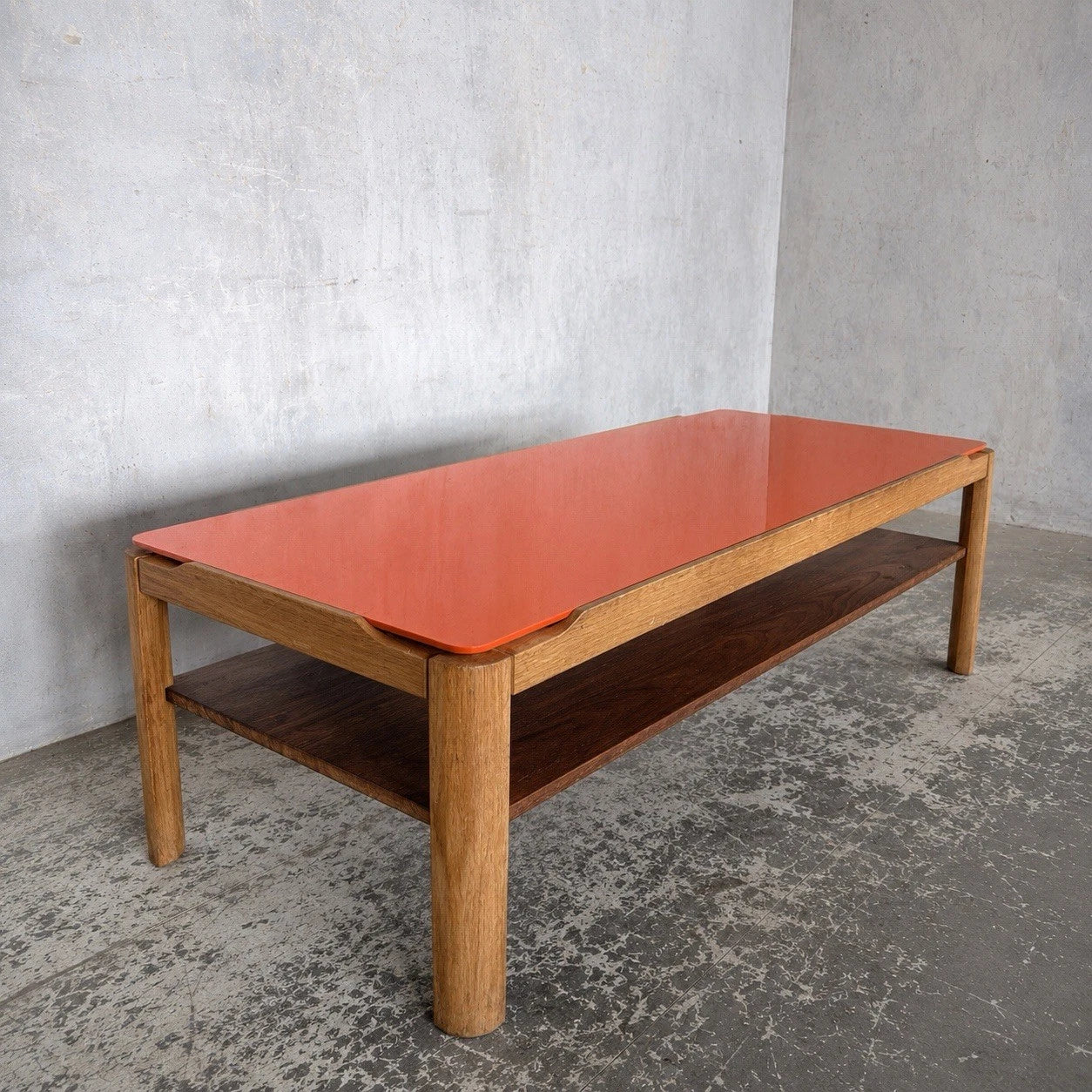 Mid Century Myers Light Teak Coffee Table with Orange Perspex Top – image 1