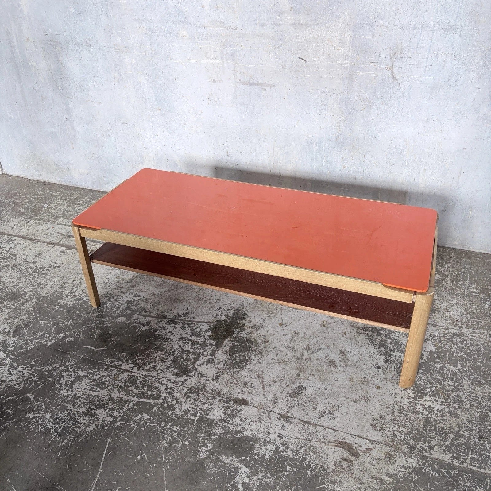 Mid Century Myers Light Teak Coffee Table with Orange Perspex Top – image 2