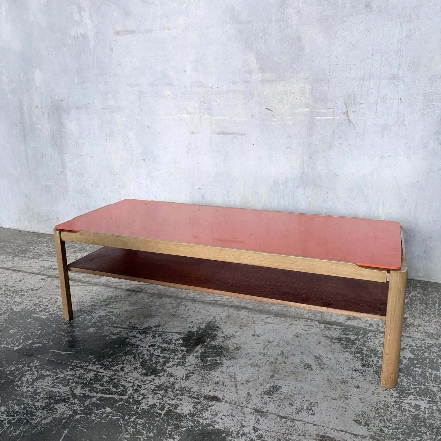 Mid Century Myers Light Teak Coffee Table with Orange Perspex Top – image 3