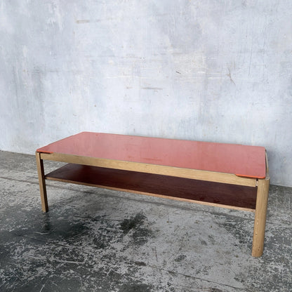 Mid Century Myers Light Teak Coffee Table with Orange Perspex Top – image 3