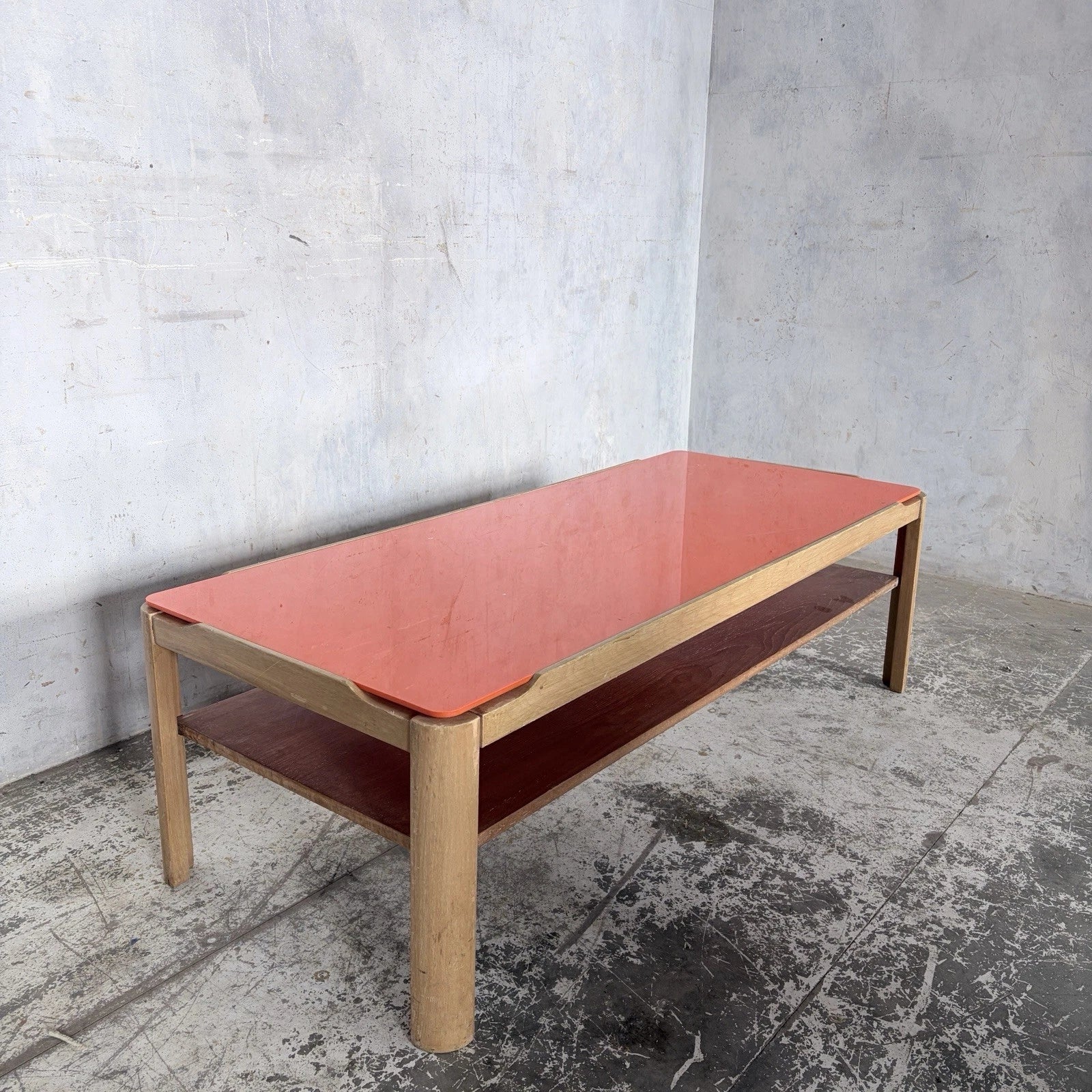 Mid Century Myers Light Teak Coffee Table with Orange Perspex Top – image 4