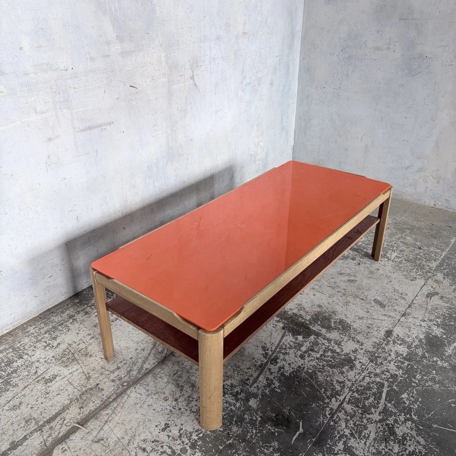 Mid Century Myers Light Teak Coffee Table with Orange Perspex Top – image 5