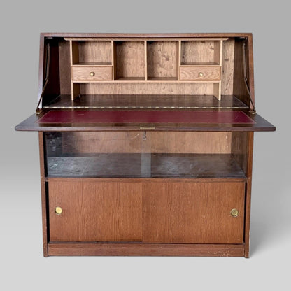 Mid Century Tiger Oak Bureau Display Cabinet & Bookcase – view 1