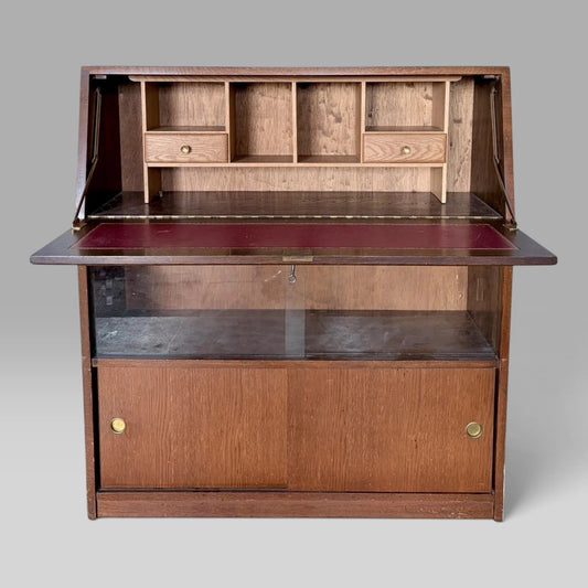 Mid Century Tiger Oak Bureau Display Cabinet & Bookcase – view 1