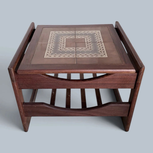 Danish Mid Century Teak & Ceramic Tile Coffee Table with Magazine Rack – view 1