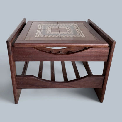 Danish Mid Century Teak & Ceramic Tile Coffee Table with Magazine Rack – view 2