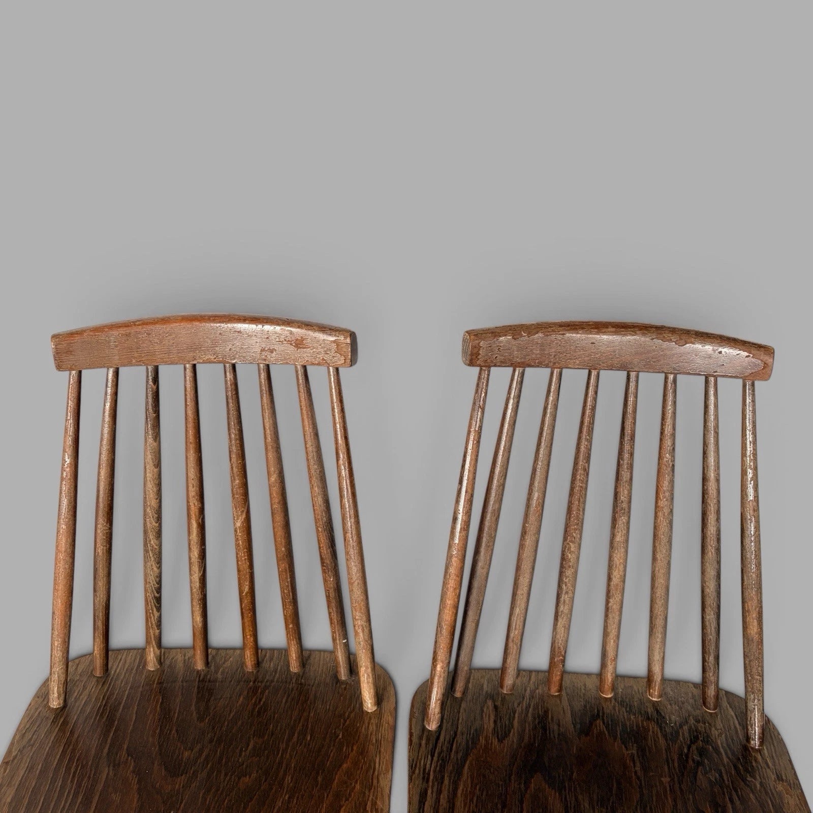 Pair of vintage dark wood spindle back dining chairs – view 3
