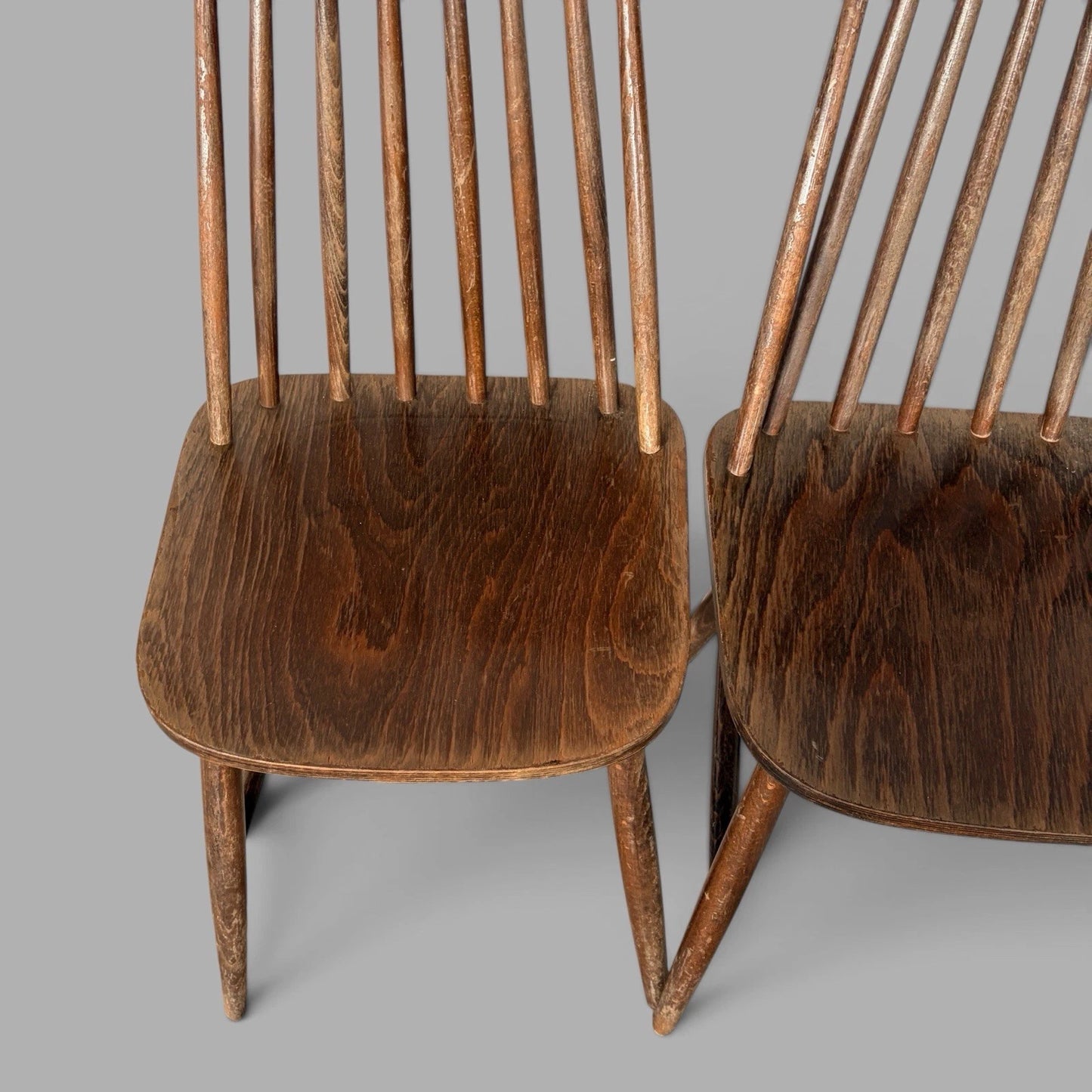 Pair of vintage dark wood spindle back dining chairs – view 4