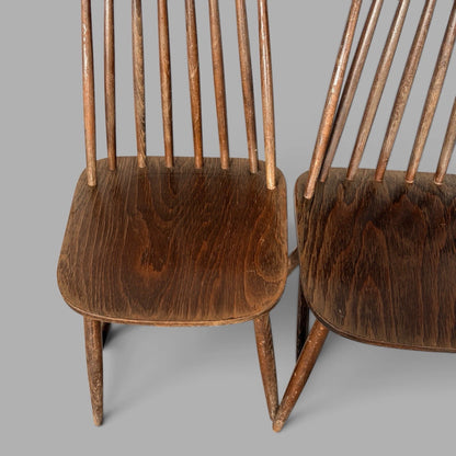 Pair of vintage dark wood spindle back dining chairs – view 4